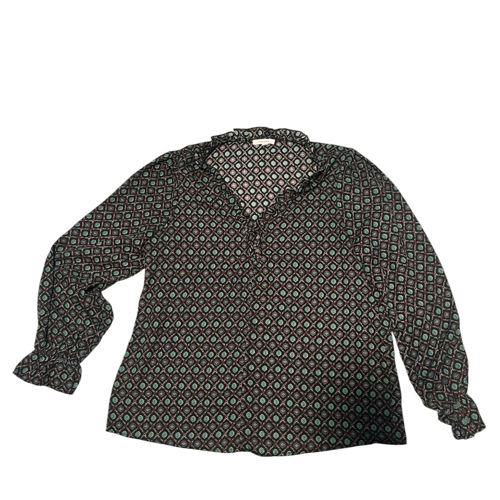 Pleione Black and Teal Patterned Blouse